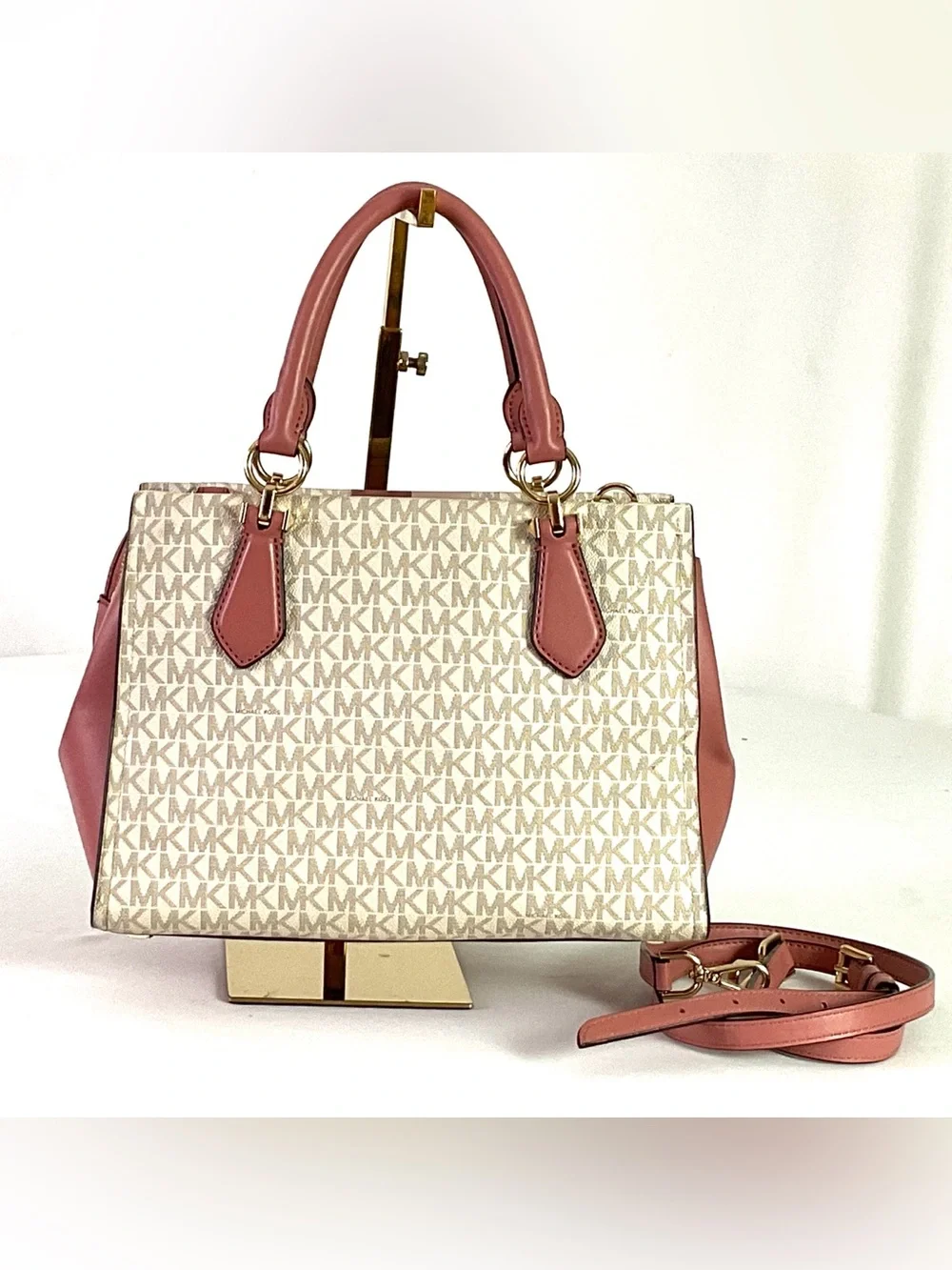 Michael Kors -“MARILYN”-medium logo striped satchel